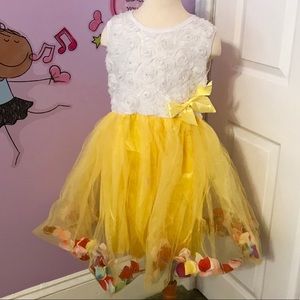Yellow Fancy Girls dress size 9 flower petals in tutu and bow on alligator clip